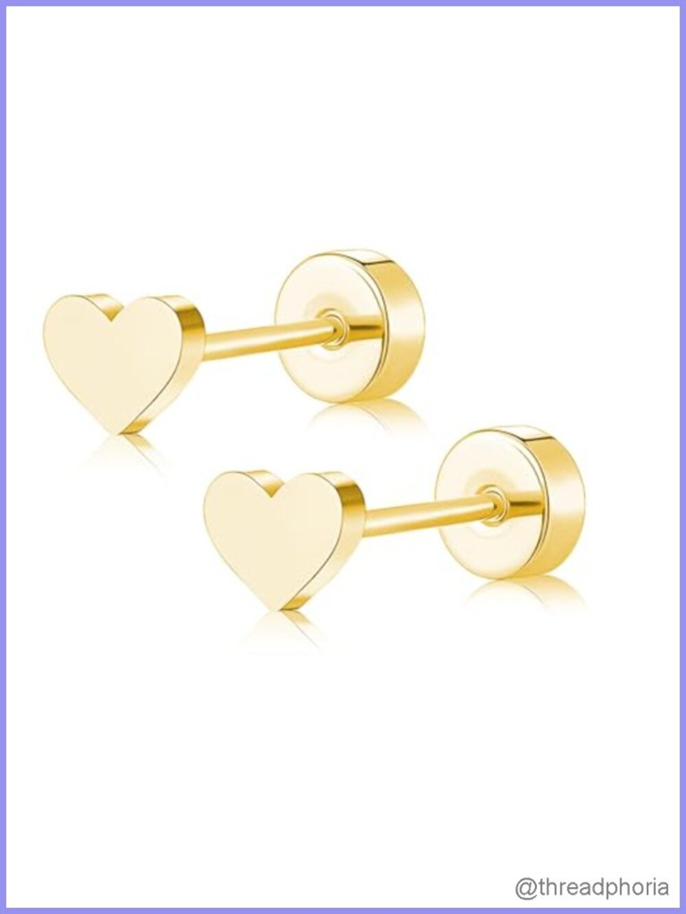 Titanium Flat Back Heart Stud Earrings Hypoallergenic Screw Back